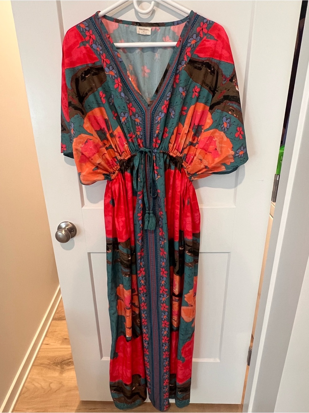 Cost Plus World Market Teal, Coral & Orange Floral Maxi Dress